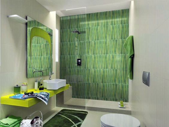 Зеленая плитка в ванной