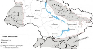 Карта розміщення родовищ нафти і газу на території України