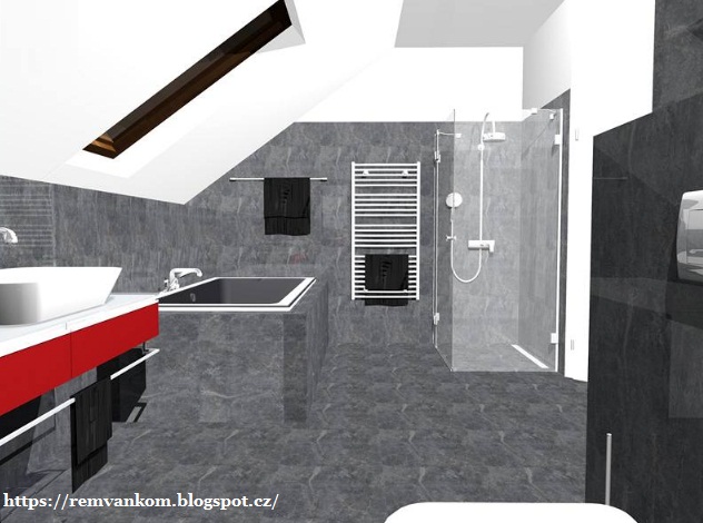 Дизайн проект ванной комнаты на мансарде. Вариант первый