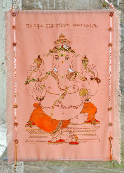 Этнические полотна с росписью — индийский бог Ганеша для привлечения денег в дом в фото