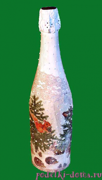 Шампанское на Новый год: декор из лент и в технике канзаши с фото в фото