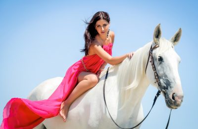 photoshoot on white horse